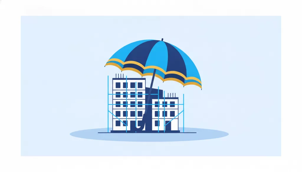 Illustration d'un chantier en cours protégé par un parapluie stylisé