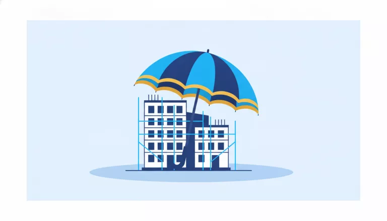 Illustration d'un chantier en cours protégé par un parapluie stylisé